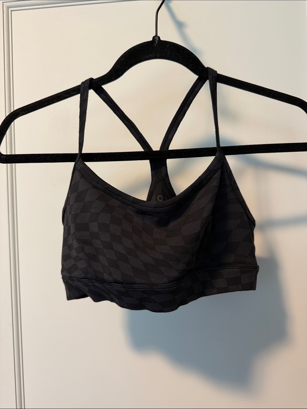 Alo Black Check-Pattern Sports Bra
